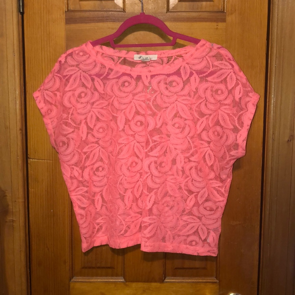 NEON TOP WITH FLORAL STITCHING
